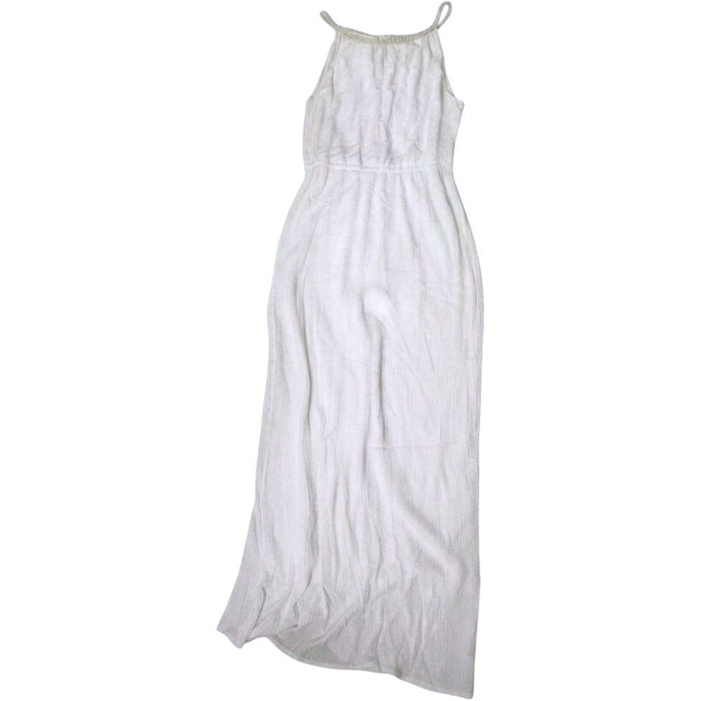 Nina Leonard Womens White Gauze Maxi Dress Braided‎ Metallic Halter Neck Size M